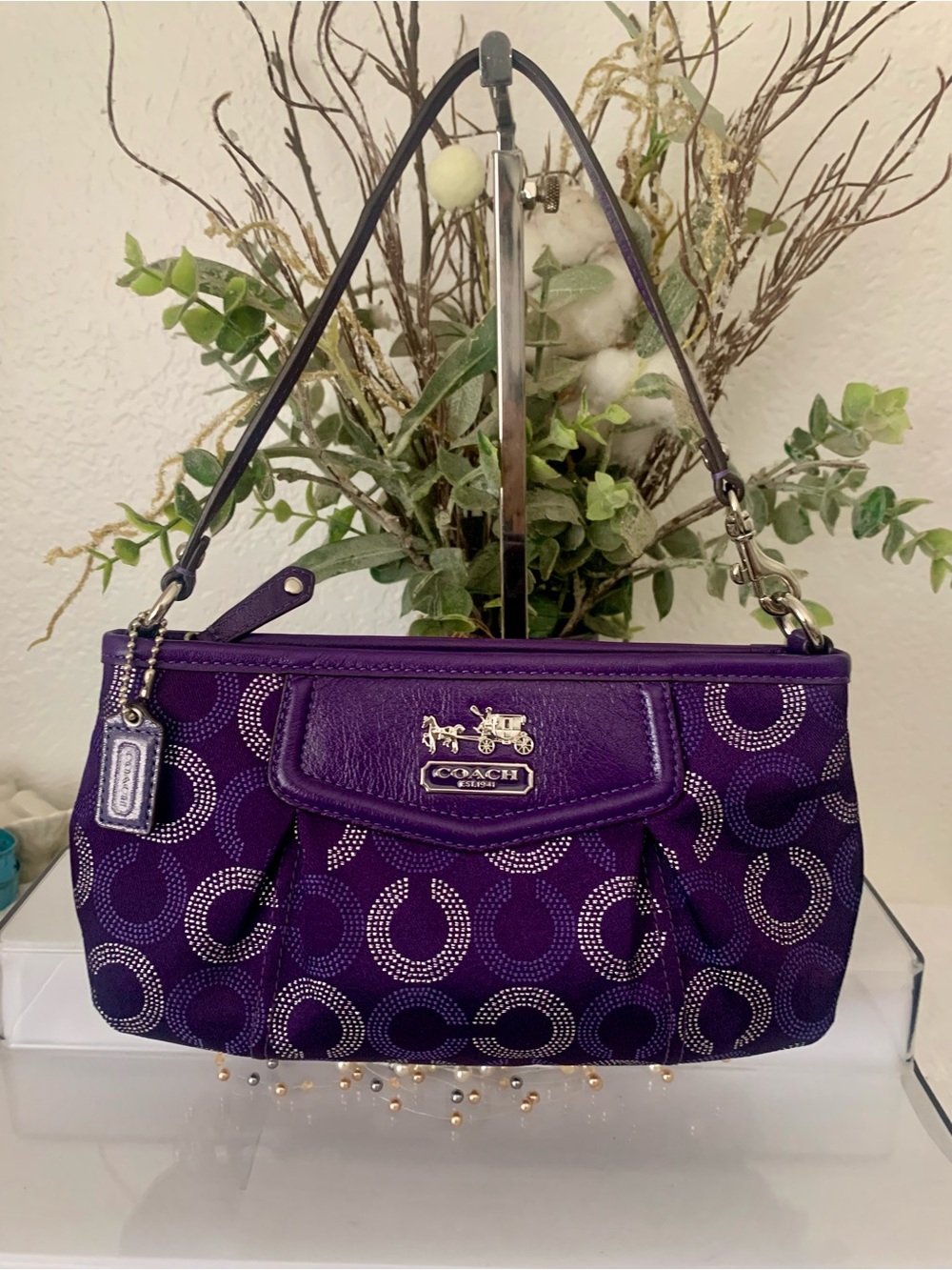 Y2K Coach Madison Horse & Carriage Purple Pleated OP Art Mini Bag - Picture 1 of 7